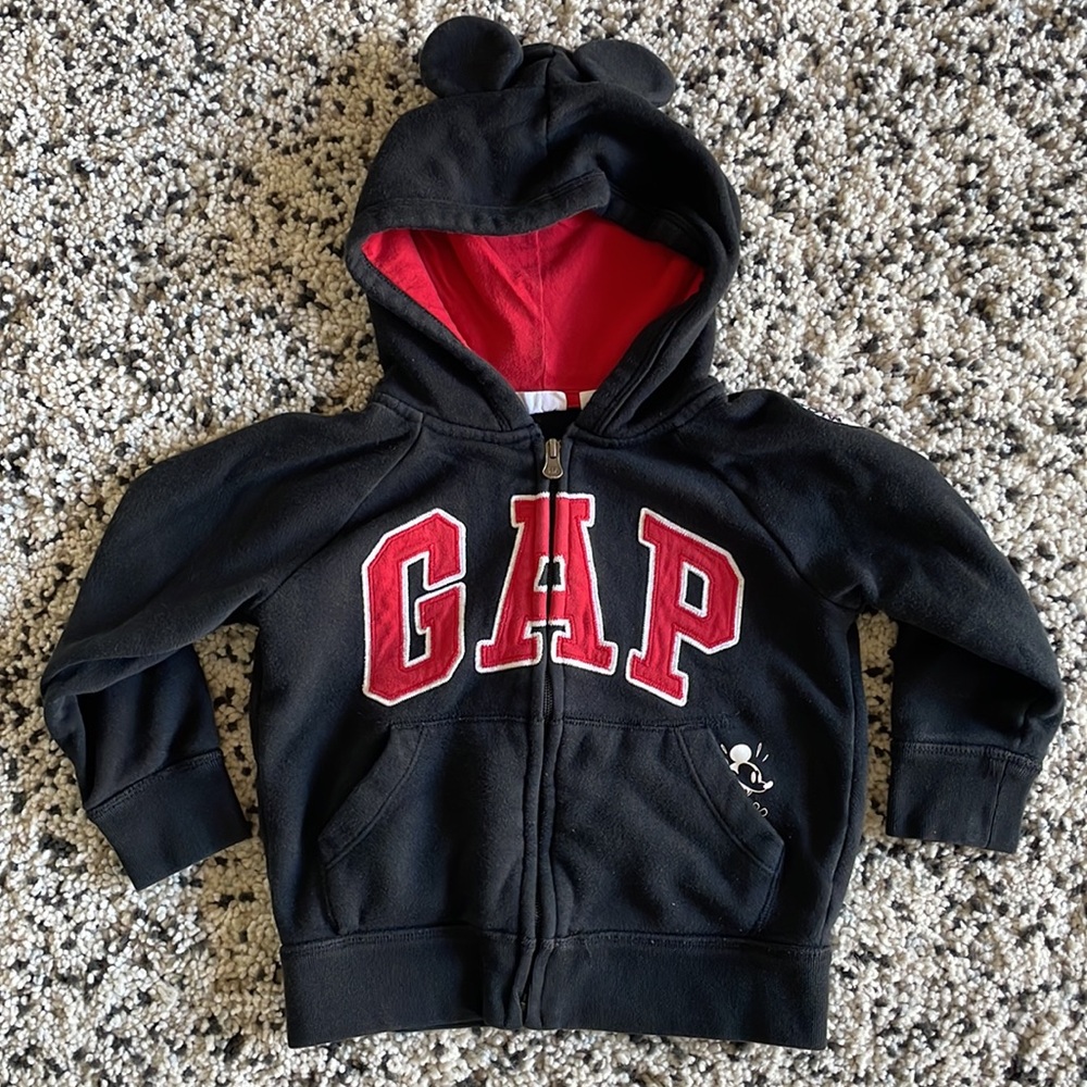 Gap Baby Disney Mickey Mouse Hoodie Jacket with Mouse Ears—Size 4T, Black & Red